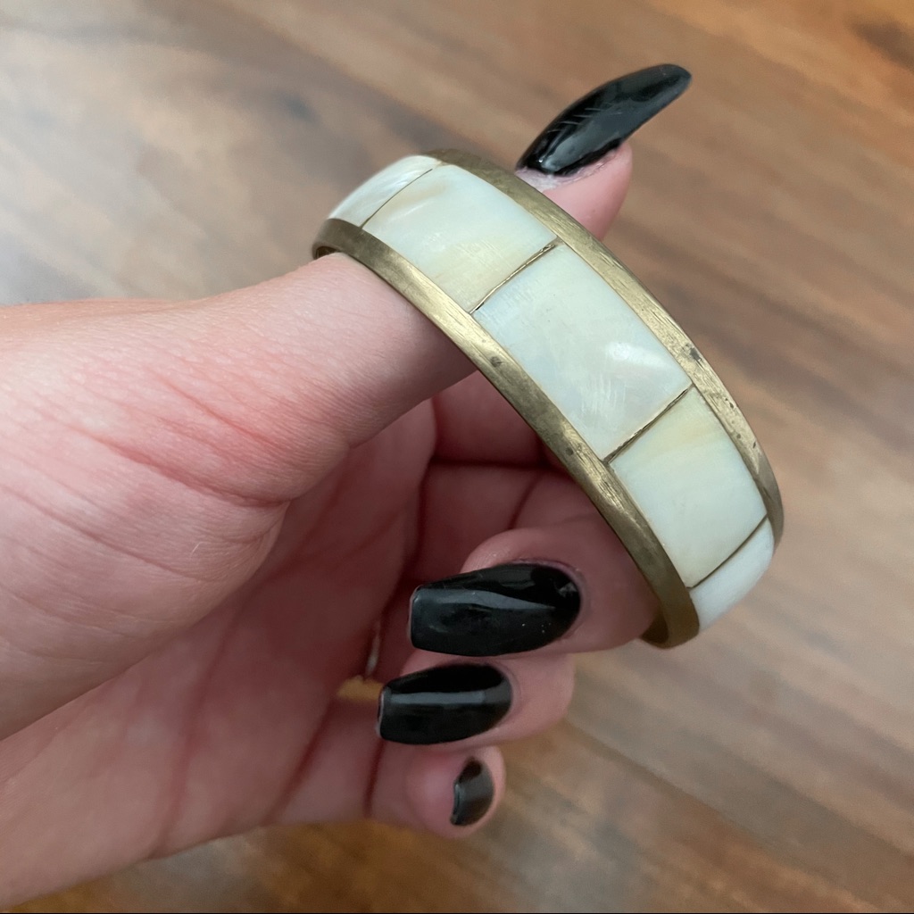 Mother Of Pearl And Gold Bangle Bracelet